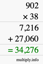 How to calculate 902 times 38 using long multiplication