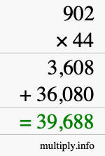 How to calculate 902 times 44 using long multiplication