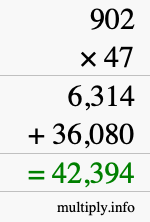 How to calculate 902 times 47 using long multiplication