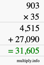 How to calculate 903 times 35 using long multiplication