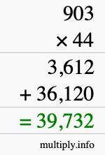 How to calculate 903 times 44 using long multiplication