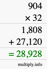 How to calculate 904 times 32 using long multiplication How to calculate 904 times 32 using long multiplication