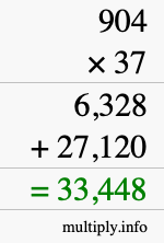 How to calculate 904 times 37 using long multiplication