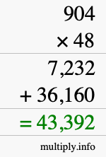 How to calculate 904 times 48 using long multiplication
