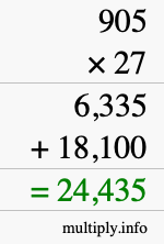 How to calculate 905 times 27 using long multiplication