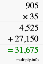 How to calculate 905 times 35 using long multiplication