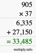 How to calculate 905 times 37 using long multiplication