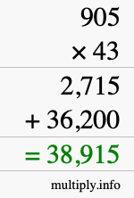 How to calculate 905 times 43 using long multiplication