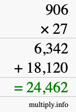 How to calculate 906 times 27 using long multiplication