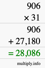 How to calculate 906 times 31 using long multiplication