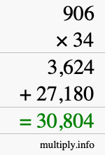 How to calculate 906 times 34 using long multiplication