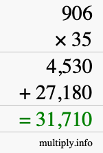 How to calculate 906 times 35 using long multiplication
