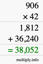 How to calculate 906 times 42 using long multiplication