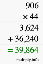 How to calculate 906 times 44 using long multiplication