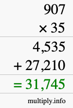 How to calculate 907 times 35 using long multiplication