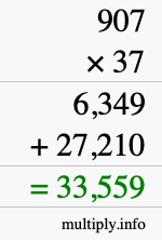 How to calculate 907 times 37 using long multiplication