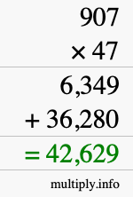 How to calculate 907 times 47 using long multiplication