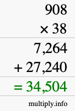 How to calculate 908 times 38 using long multiplication