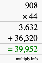 How to calculate 908 times 44 using long multiplication