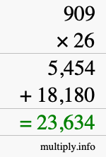 How to calculate 909 times 26 using long multiplication