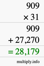 How to calculate 909 times 31 using long multiplication
