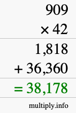 How to calculate 909 times 42 using long multiplication