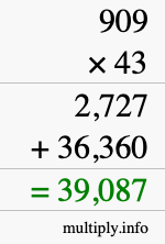 How to calculate 909 times 43 using long multiplication