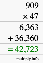 How to calculate 909 times 47 using long multiplication