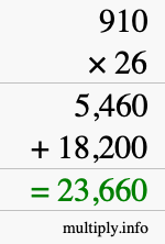 How to calculate 910 times 26 using long multiplication