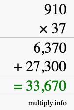 How to calculate 910 times 37 using long multiplication