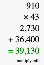How to calculate 910 times 43 using long multiplication