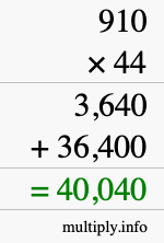 How to calculate 910 times 44 using long multiplication