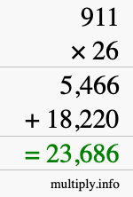 How to calculate 911 times 26 using long multiplication