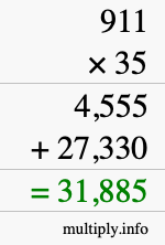 How to calculate 911 times 35 using long multiplication