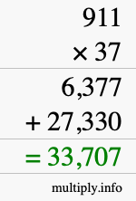 How to calculate 911 times 37 using long multiplication