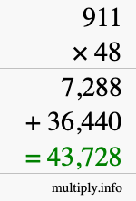 How to calculate 911 times 48 using long multiplication