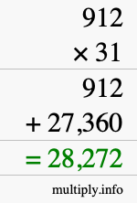 How to calculate 912 times 31 using long multiplication