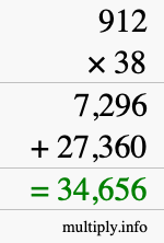 How to calculate 912 times 38 using long multiplication