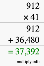 How to calculate 912 times 41 using long multiplication