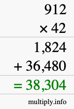 How to calculate 912 times 42 using long multiplication