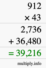 How to calculate 912 times 43 using long multiplication