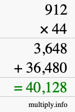 How to calculate 912 times 44 using long multiplication
