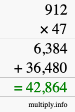 How to calculate 912 times 47 using long multiplication