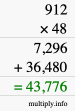 How to calculate 912 times 48 using long multiplication
