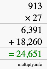 How to calculate 913 times 27 using long multiplication How to calculate 913 times 27 using long multiplication
