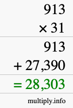 How to calculate 913 times 31 using long multiplication