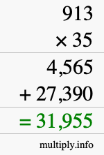 How to calculate 913 times 35 using long multiplication