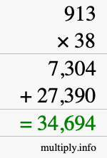 How to calculate 913 times 38 using long multiplication