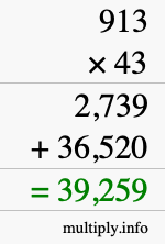 How to calculate 913 times 43 using long multiplication