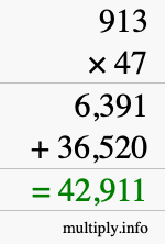 How to calculate 913 times 47 using long multiplication